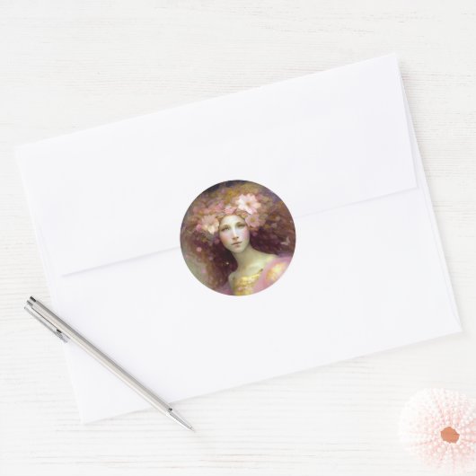 Roze Fantasy Art Ronde Sticker (Envelop)