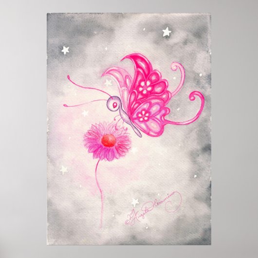 Roze fantasy Butterfly op Daisy Poster (Voorkant)
