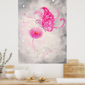 Roze fantasy Butterfly op Daisy Poster (Keuken)