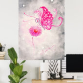 Roze fantasy Butterfly op Daisy Poster (Thuiskantoor)