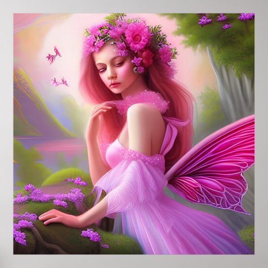 Roze fantasy Flower Fairy Princess Art Big Poster (Voorkant)