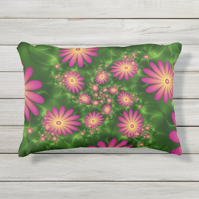 Roze fantasy Flowers Modern Abstract fractal Art Buitenkussen (Voorkant)