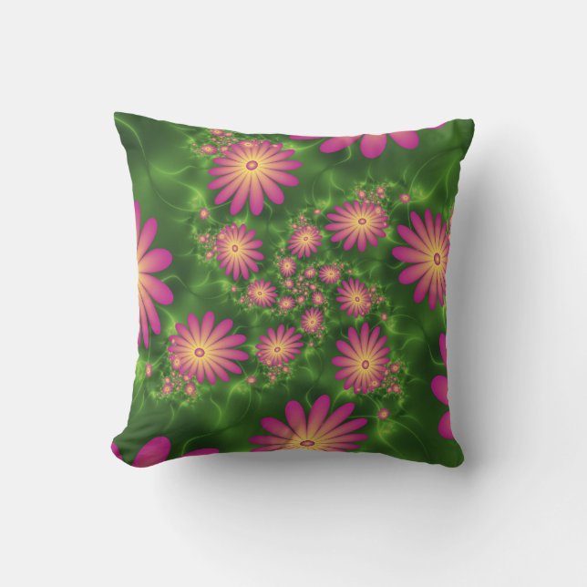 Roze fantasy Flowers Modern Abstract fractal Art Buitenkussen (Voorkant)