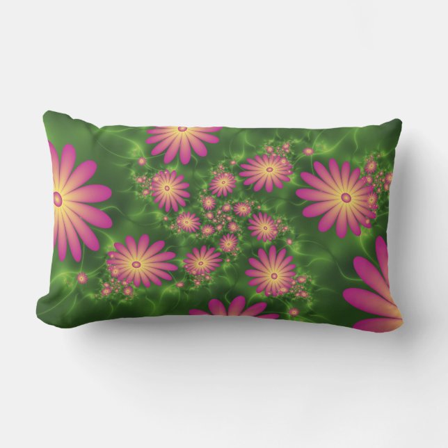 Roze fantasy Flowers Modern Abstract fractal Art Buitenkussen (Voorkant)