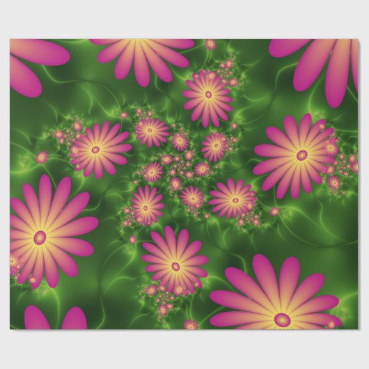 Roze fantasy Flowers Modern Abstract fractal Art Cadeaupapier (Vlak)