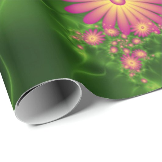 Roze fantasy Flowers Modern Abstract fractal Art Cadeaupapier (Rol Hoek)