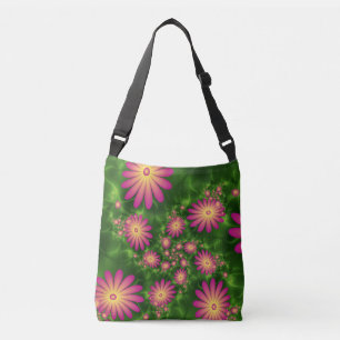Roze fantasy Flowers Modern Abstract fractal Art Crossbody Tas