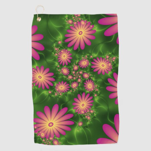 Roze fantasy Flowers Modern Abstract fractal Art Golfhanddoek (Voorkant)