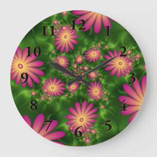Roze fantasy Flowers Modern Abstract fractal Art Grote Klok