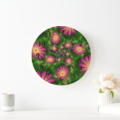 Roze fantasy Flowers Modern Abstract fractal Art Grote Klok (Huis)