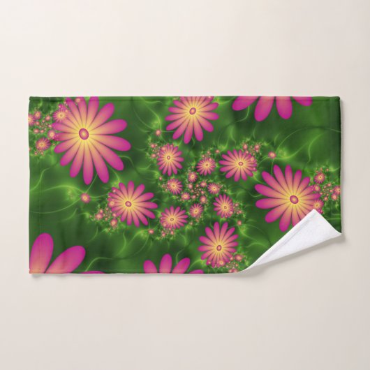 Roze fantasy Flowers Modern Abstract fractal Art Handdoek (Handdoek)