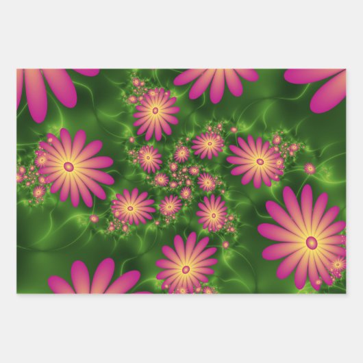 Roze fantasy Flowers Modern Abstract fractal Art Inpakpapier Vel (Voorkant 2)