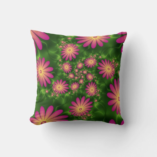 Roze fantasy Flowers Modern Abstract fractal Art Kussen (Voorkant)