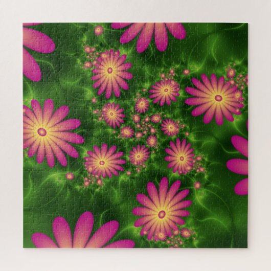 Roze fantasy Flowers Modern Abstract fractal Art Legpuzzel (Verticaal)