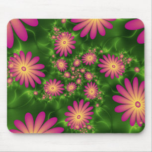Roze fantasy Flowers Modern Abstract fractal Art Muismat