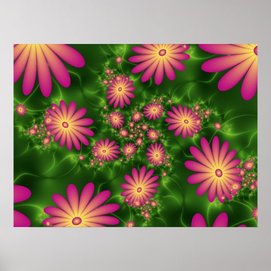 Roze fantasy Flowers Modern Abstract fractal Art Poster (Voorkant)