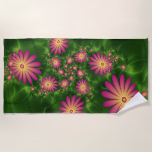 Roze fantasy Flowers Modern Abstract fractal Art Strandlaken