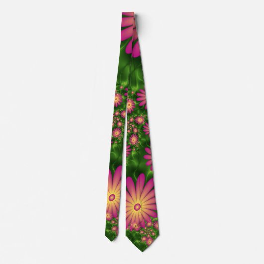 Roze fantasy Flowers Modern Abstract fractal Art Stropdas (Achterkant)