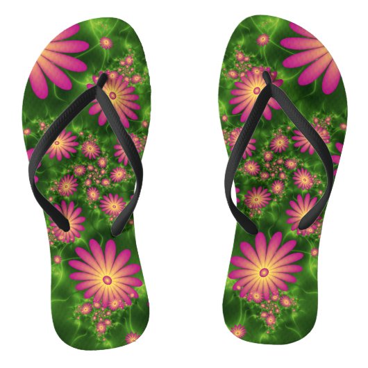 Roze fantasy Flowers Modern Abstract fractal Art Teenslippers (Voetbed)