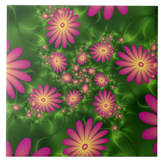 Roze fantasy Flowers Modern Abstract fractal Art Tegeltje (Voorkant)