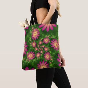 Roze fantasy Flowers Modern Abstract fractal Art Tote Bag