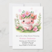 Roze Farmyard Piglet Meisje Baby shower Kaart (Voorkant)