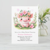 Roze Farmyard Piglet Meisje Baby shower Kaart (Staand voorkant)
