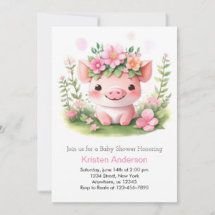 Roze Farmyard Piglet Meisje Baby shower Kaart