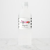 Roze  Fast Car Kids Verjaardagsfeestje Waterfles Etiket (Voorkant)
