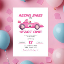 Roze Fast One Retro Racing Car Girl Eerste Verjaar