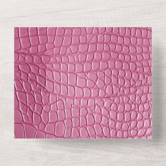 Roze Faux Alligator Animal Print All In One Uitnodiging (Achterkant)