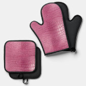 Roze Faux Alligator Animal Print Ovenwant & Pannenlap Set (Voorkant / Achterkant)