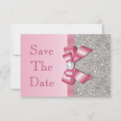 Roze Faux Bow & Diamonds besparen de datum Save The Date (Voorkant)