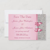 Roze Faux Bow & Diamonds besparen de datum Save The Date (Achterkant)