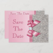 Roze Faux Bow & Diamonds besparen de datum Save The Date (Voorkant / Achterkant)