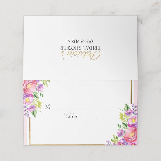 Roze & Faux Folie Goud Bloemen Vrijgezellenfeest Plaatskaartje (Buitenkant ongevouwen)