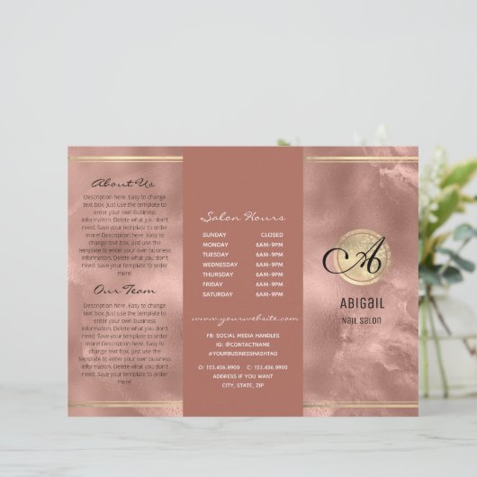 Roze Faux Folie Monogram Logo Drievoudig Brochure (Staand voorkant)
