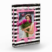 Roze Faux-Folie op zwarte witte strepen Fotoblokken (Links)