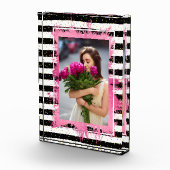 Roze Faux-Folie op zwarte witte strepen Fotoblokken (Rechts)