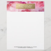 Roze Faux Folie Waterverf Letterhead Gepersonaliseerd Briefhoofd (Voorkant)