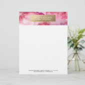 Roze Faux Folie Waterverf Letterhead Gepersonaliseerd Briefhoofd (Staand voorkant)