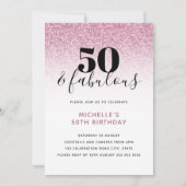 Roze Faux Glitter 50 & Fabulous 50th Birthday Kaart (Voorkant)
