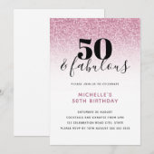 Roze Faux Glitter 50 & Fabulous 50th Birthday Kaart (Voorkant / Achterkant)