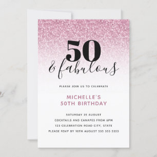 Roze Faux Glitter 50 & Fabulous 50th Birthday Kaart