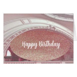 Roze Faux Glitter Architecture Birthday Card