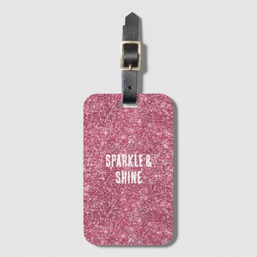 Roze Faux Glitter Bagagelabel (Voorkant (verticaal))