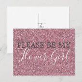 Roze Faux Glitter Bloemenmeisje Voorstel Uitnodiging Briefkaart (Voorkant / Achterkant)