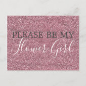 Roze Faux Glitter Bloemenmeisje Voorstel Uitnodiging Briefkaart (Voorkant)