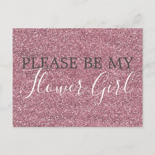 Roze Faux Glitter Bloemenmeisje Voorstel Uitnodiging Briefkaart (Voorkant)