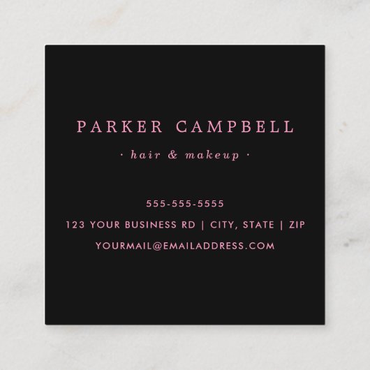 Roze faux glitter border black elegant mode vierkante visitekaartje (Achterkant)